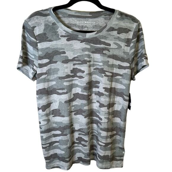 NWT- Lucky Brand- Women’s Camo Crew Neck Essential Brunout Soft Grey Tee, Medium - Picture 10 of 11